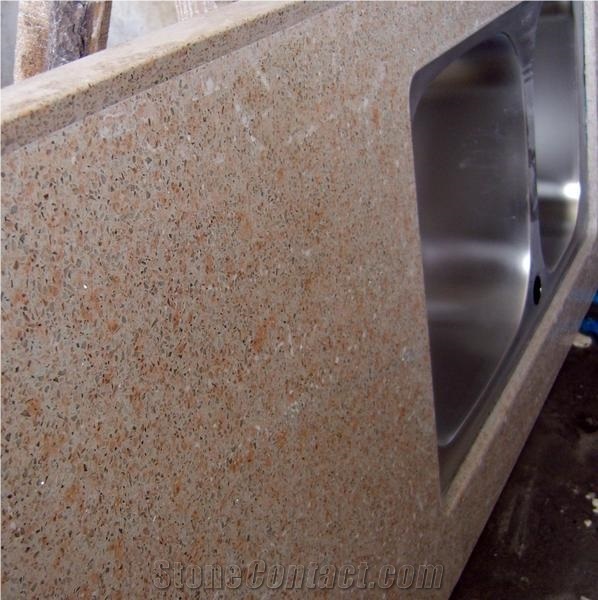 Beige Galaxy Quartz Stone Engineered Stone Kitchen Countertops Solid Surface