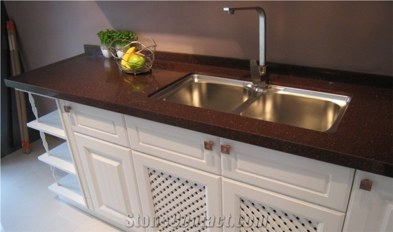 Beige Galaxy Quartz Stone Engineered Stone Kitchen Countertops Solid Surface