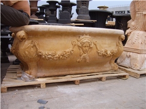 China Henan Beige Travertine Handcarving Bathtubs/Bath Tub