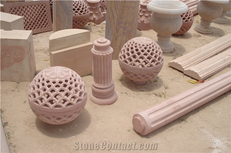 Beige Limestone Lanterns and Mailboxes