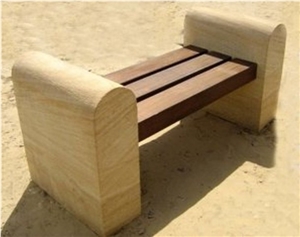 Teak Wood Sandstone Bench and Tables, Yellow Sandstone Tables