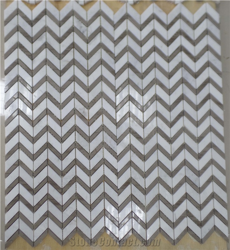 Herringbone Mosaic,Athen Grey,Eastern White Marble Mosaic
