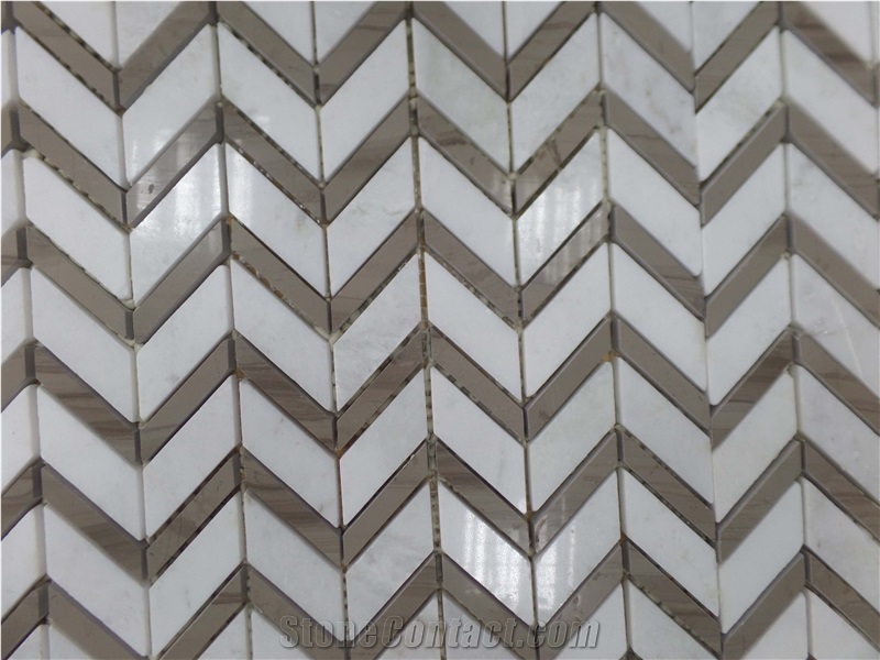 Herringbone Mosaic,Athen Grey,Eastern White Marble Mosaic