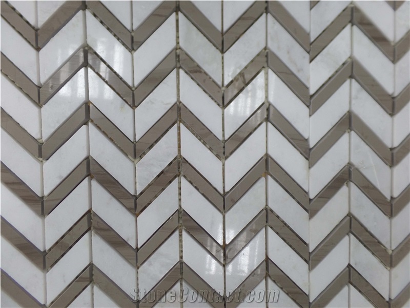 Herringbone Mosaic,Athen Grey,Eastern White Marble Mosaic