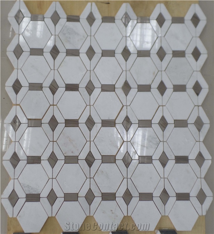 New Design Marble Mosaic Pattern (Athen Grey+Snow White)