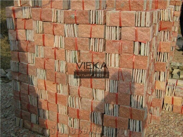 Pink Quartzite Mushroom Stone Wall Cladding