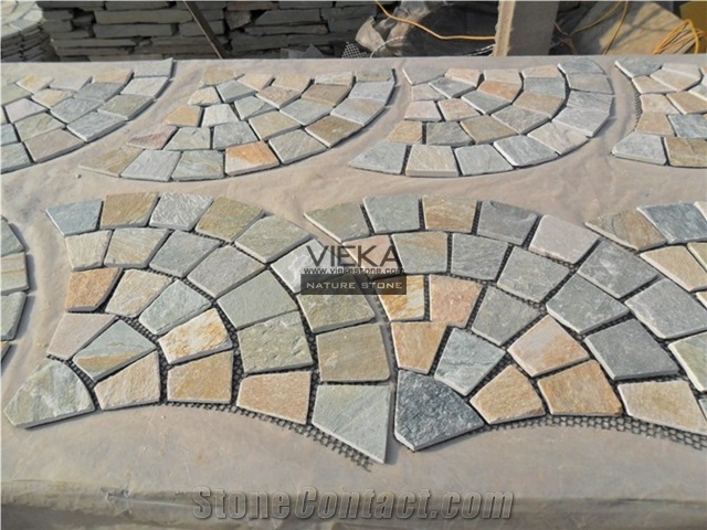 Random Flagstone Mats Black Slate Landscaping Stone Paving on Mesh