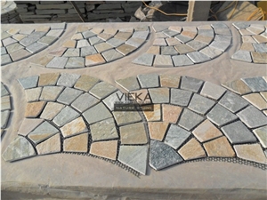 Random Flagstone Mats Black Slate Landscaping Stone Paving on Mesh