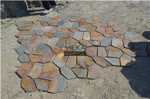 Random Flagstone Mats Black Slate Landscaping Stone Paving on Mesh