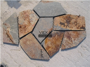 Random Flagstone Mats Black Slate Landscaping Stone Paving on Mesh Rusty Slate