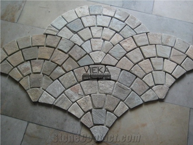 Random Flagstone Mats Black Slate Landscaping Stone Paving on Mesh Slate