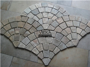Random Flagstone Mats Black Slate Landscaping Stone Paving on Mesh Slate