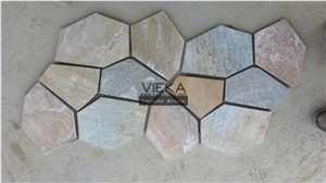 Random Flagstone Mats Black Slate Landscaping Stone Paving on Mesh Slate