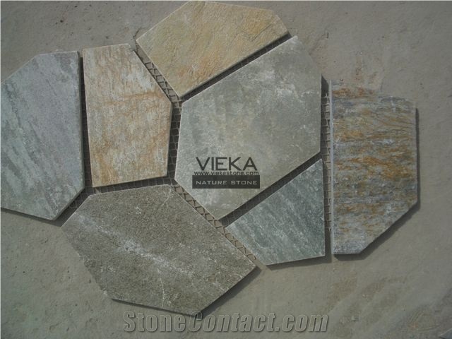 Random Flagstone Mats Black Slate Landscaping Stone Paving on Mesh Slate