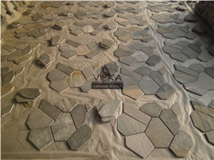 Random Flagstone Mats Black Slate Landscaping Stone Paving on Mesh Slate