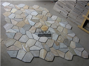 Random Flagstone Mats Black Slate Landscaping Stone Paving on Mesh Slate