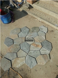 Random Flagstone Mats Black Slate Landscaping Stone Paving on Mesh Slate