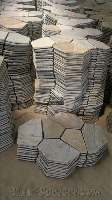 Random Flagstone Mats Black Slate Landscaping Stone Paving on Mesh Slate