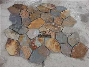 Random Flagstone Mats Black Slate Landscaping Stone Paving on Mesh Slate