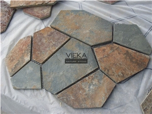 Random Flagstone Mats Black Slate Landscaping Stone Paving on Mesh Slate