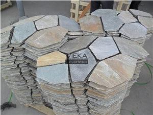 Random Flagstone Mats Black Slate Landscaping Stone Paving on Mesh Slate