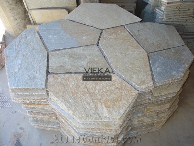 Random Slate Flagstone Paver Walkway Driveway, Beige Slate Flagstone