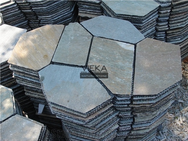 Random Slate Flagstone Paver Walkway Driveway, Beige Slate Flagstone