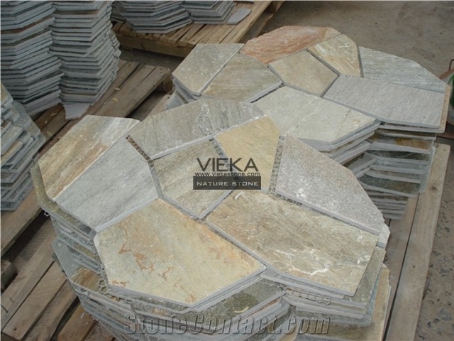 Random Slate Flagstone Paver Walkway Driveway, Beige Slate Flagstone Yellow