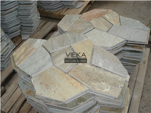 Random Slate Flagstone Paver Walkway Driveway, Beige Slate Flagstone Yellow