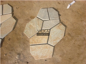 Random Slate Flagstone Paver Walkway Driveway, Beige Slate Flagstone Yellow