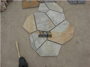 Random Slate Flagstone Paver Walkway Driveway, Beige Slate Flagstone Yellow