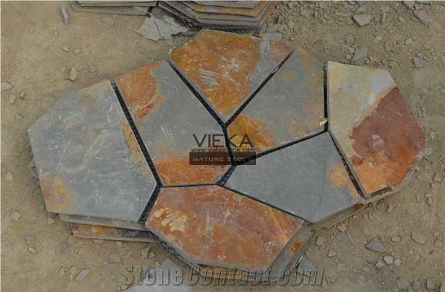 Rusty Slate Stone Random Flagstone Mats Multicolor