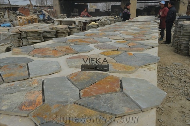 Rusty Slate Stone Random Flagstone Mats Multicolor