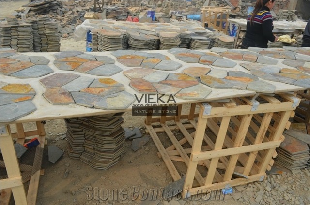 Rusty Slate Stone Random Flagstone Mats Multicolor
