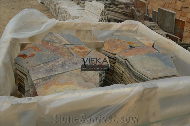 Rusty Slate Stone Random Flagstone Mats Multicolor