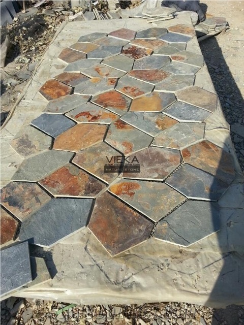 Rusty Slate Stone Random Flagstone Multicolor Mats, Brown Slate Flagstone
