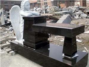 Shanxi Black Granite Tombstone & Monument,Memorials,Gravestone & Headstone Angel Bench