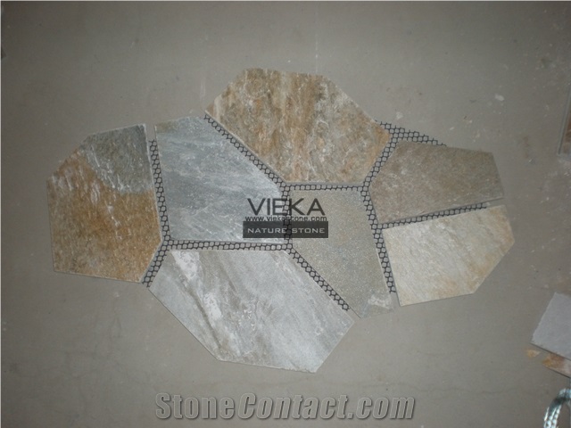 Slate Stone Random Flagstone Mats Beige Yellow Slate