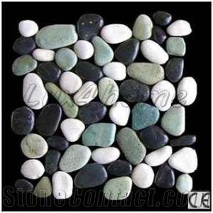 Mixed Pebble Tiles 30x30 White Pebble & Black Pebble & Green Pebble - Pebble Exporter Indonesia