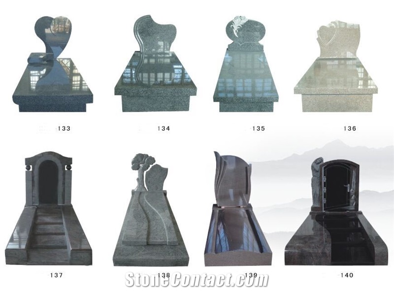 European Granite Tombstones Custom Monuments Cemetery Headstone, Green Granite Custom Monuments