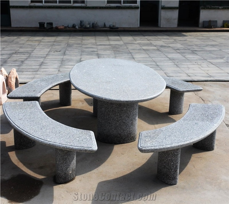 Grey Granite Table & Bench for Garden