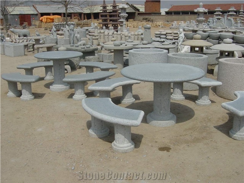 Grey Granite Table & Bench for Garden