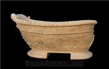 Hand Carved Marble Bathtub, Yellow Marble Bathtubs