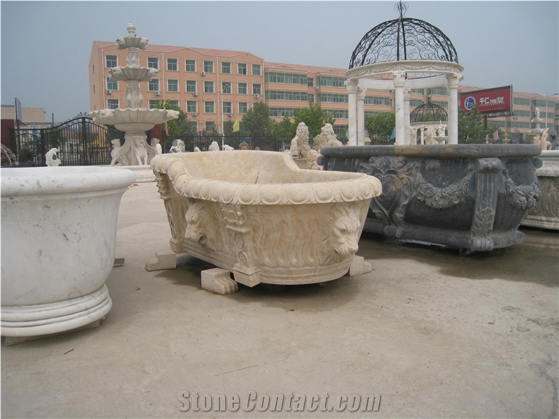 Hand Carved Marble Bathtub, Yellow Marble Bathtubs