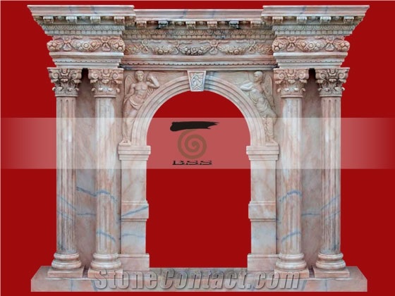 Hand Carved Marble Column Design Fireplace Mantel Surround Hearth