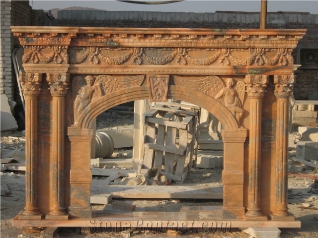 Hand Carved Marble Column Design Fireplace Mantel Surround Hearth