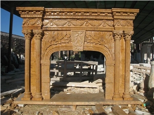 Hand Carved Marble Column Design Fireplace Mantel Surround Hearth