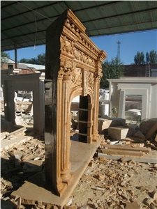 Hand Carved Marble Column Design Fireplace Mantel Surround Hearth