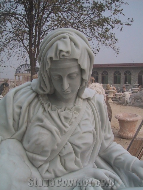 Hand Carved Marble Statue Pieta, Jade White Marble Statues