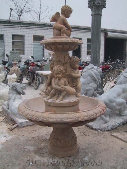 Hand Carved Marble Water Fountain Brown Marble Fountain Sculpture